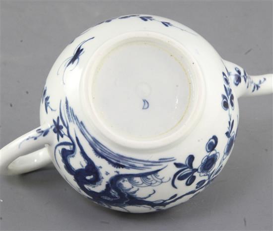 A rare Worcester Prunus Root pattern blue and white miniature teapot and cover, c.1760-5, height 10cm